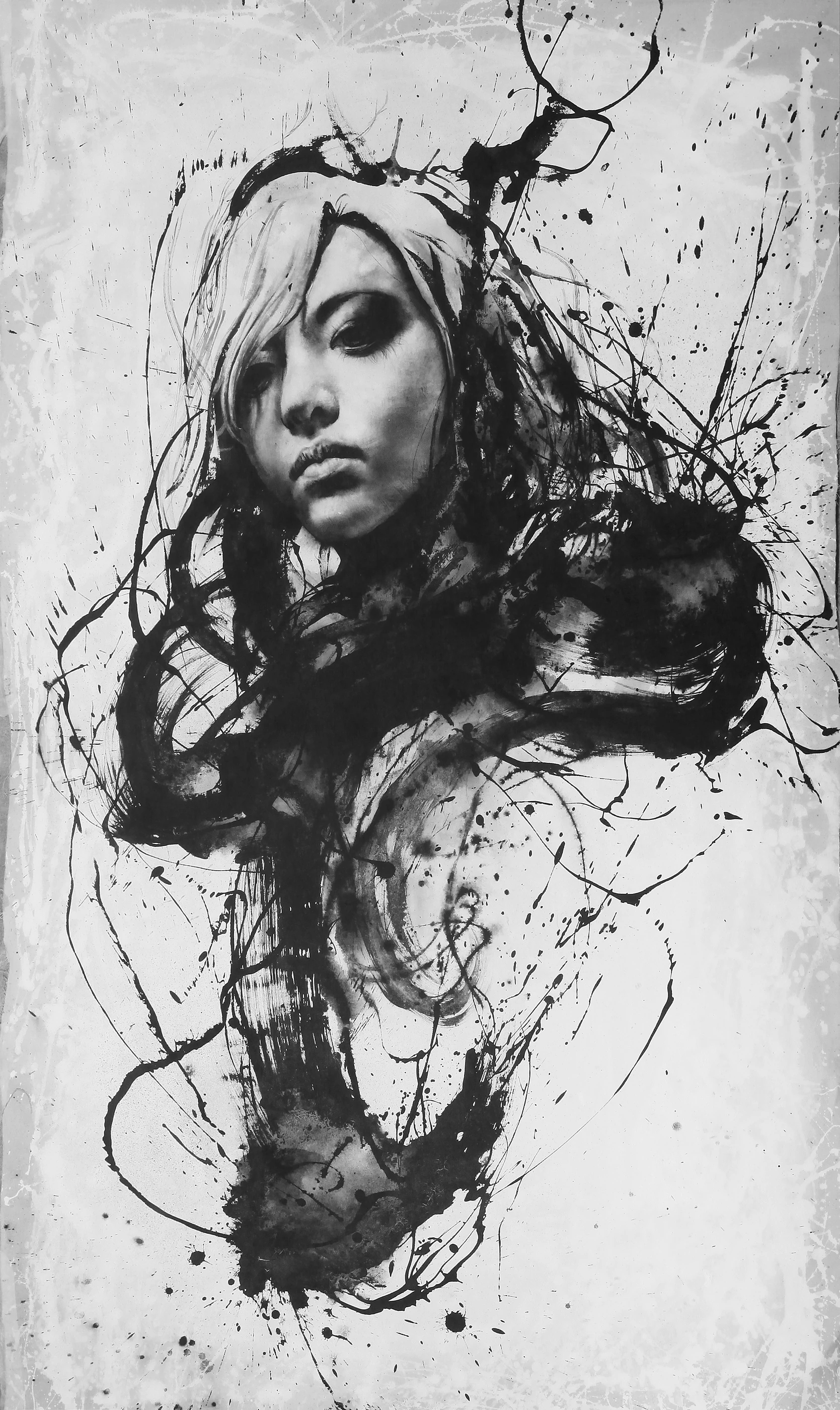 Unforgotten by Lo Chan Peng, Ink & acrylic on canvas, 2013, 162 × 93 cm