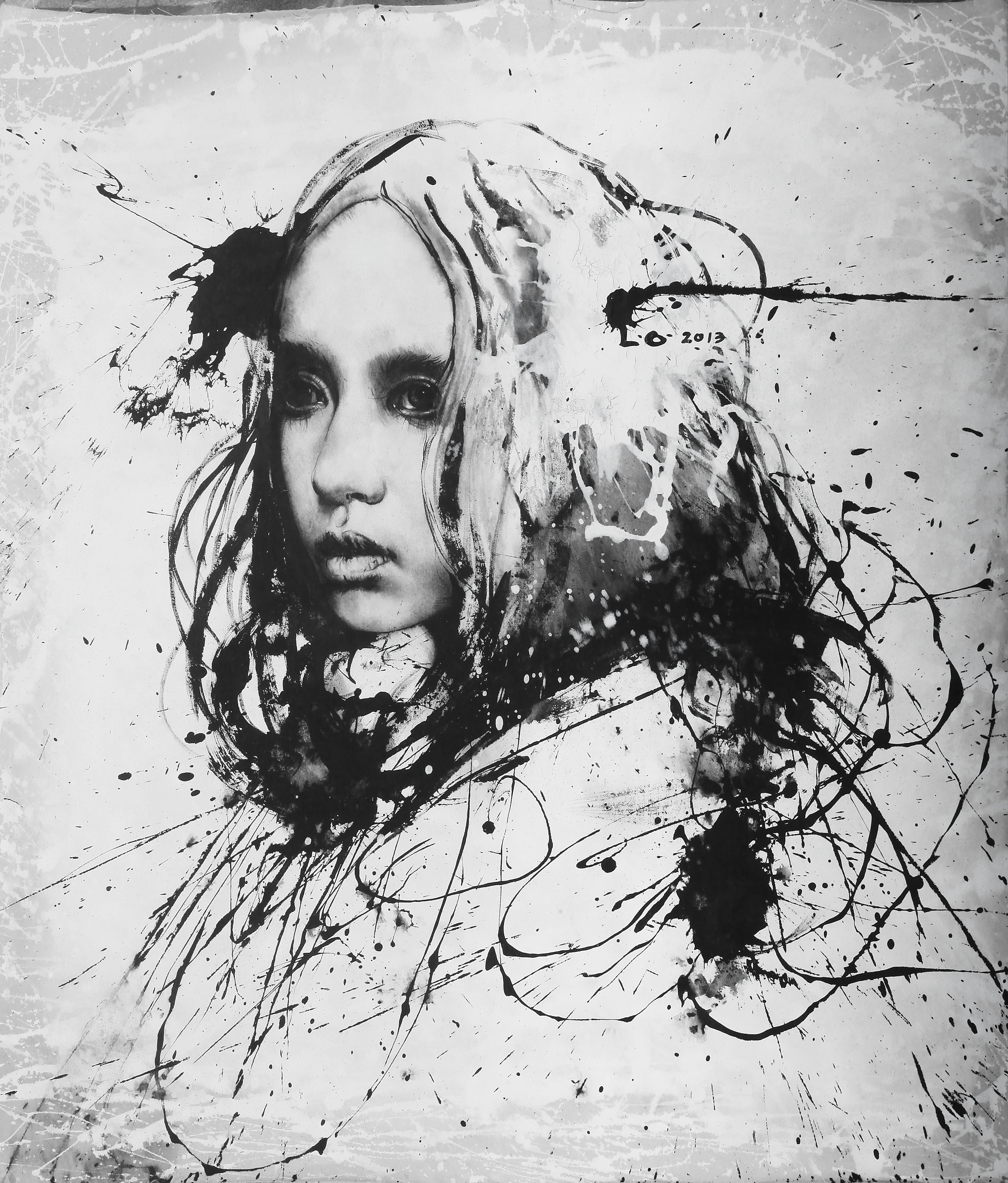 Pensive Sorrow by Lo Chan Peng, Ink & acrylic on canvas, 2013, 94 × 81 cm