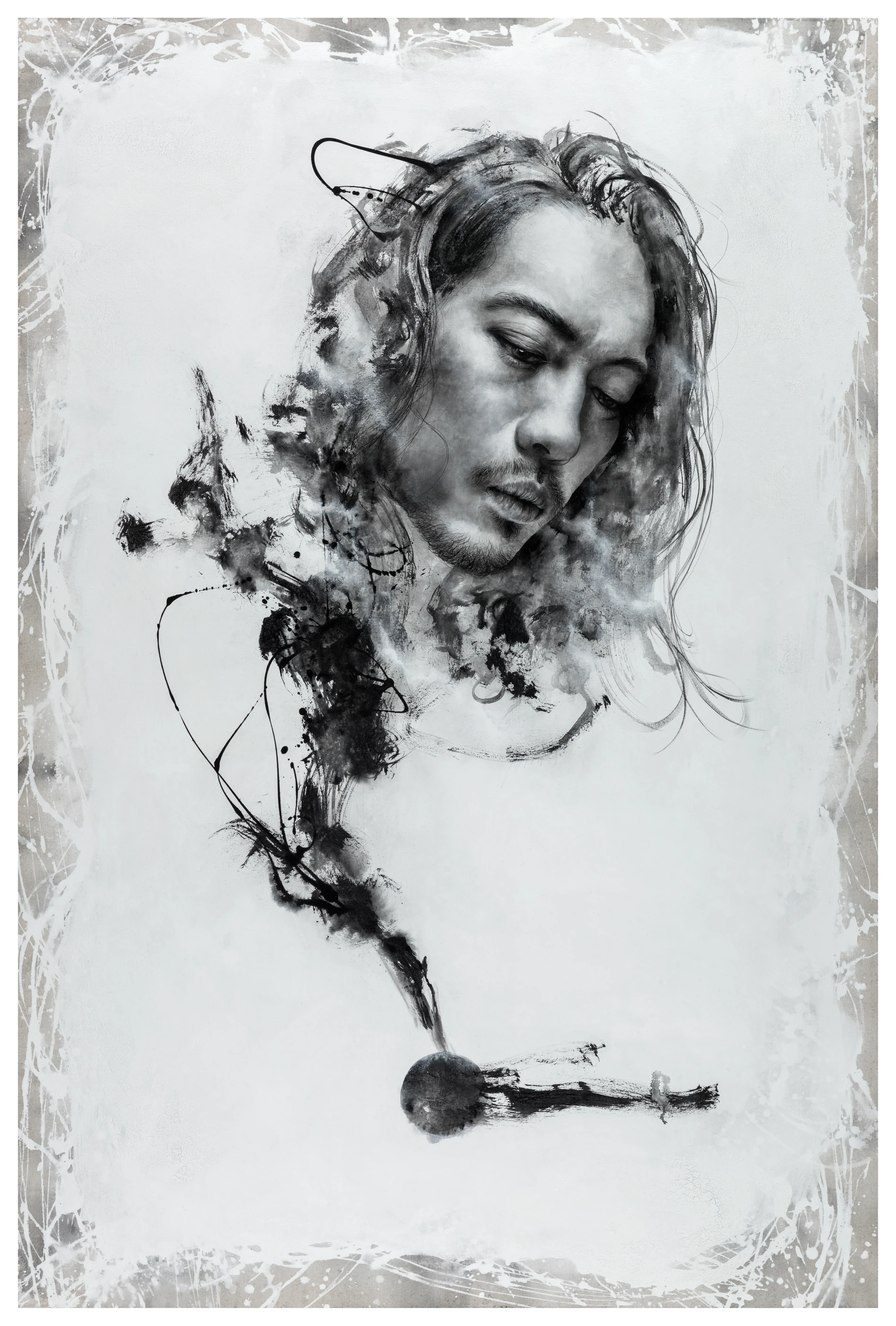 In the Beginning was the Word by Lo Chan Peng, Ink & acrylic on calcium carbonate canvas, 2017, 194 × 130 cm