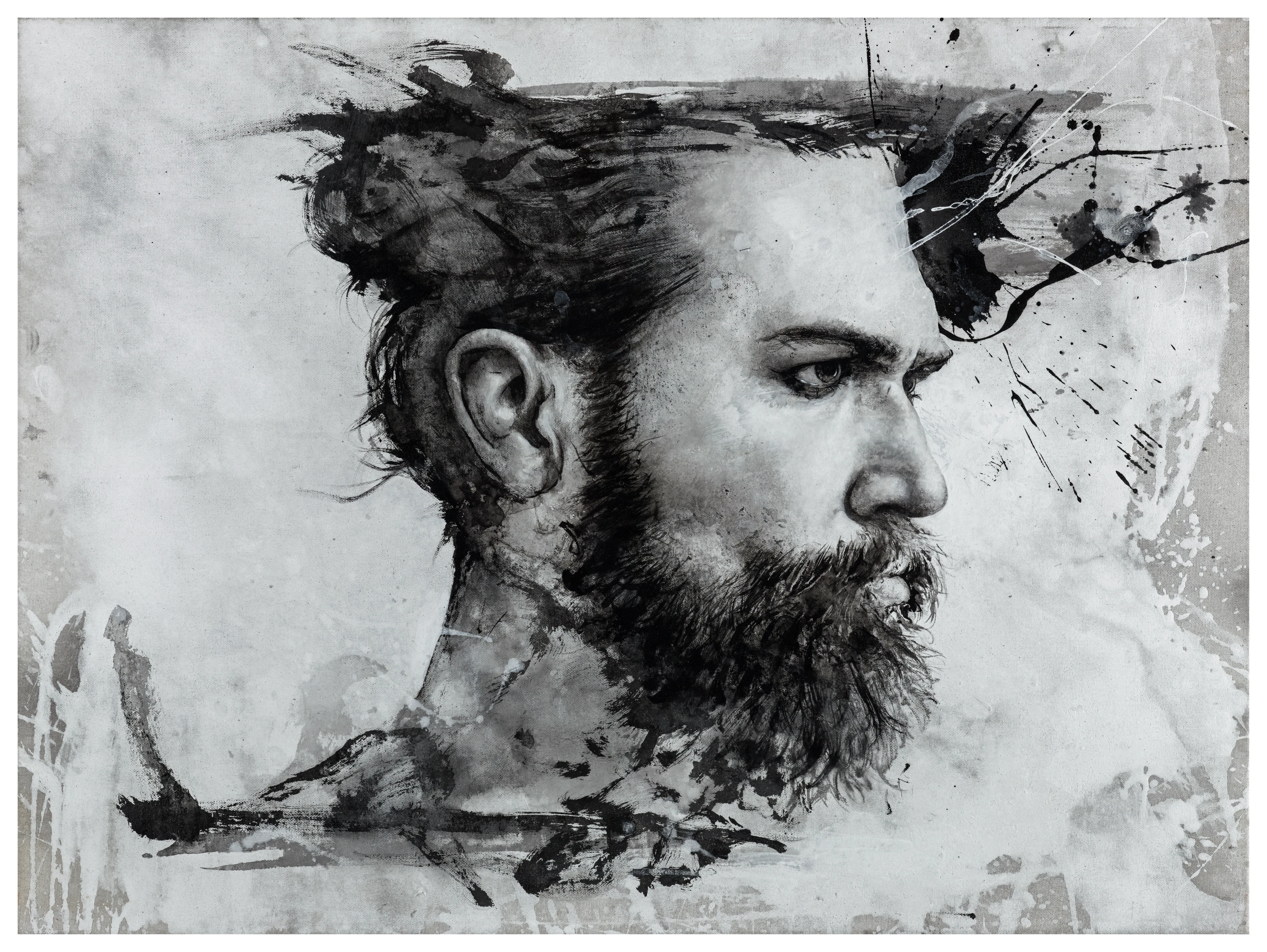 Moses by Lo Chan Peng, Ink & acrylic on calcium carbonate canvas, 2017, 70 × 94 cm