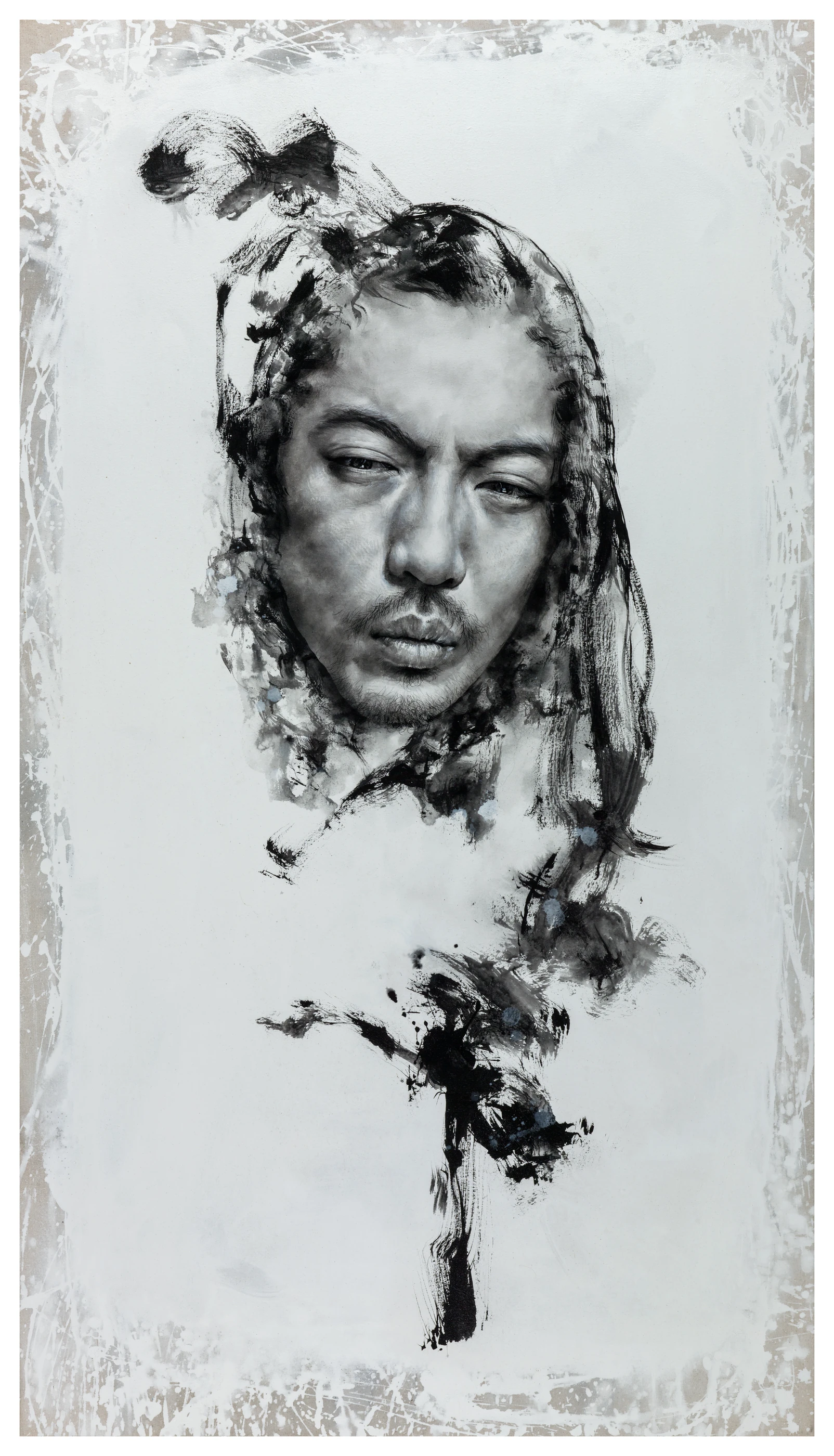 Presence by Lo Chan Peng, Ink & acrylic on calcium carbonate canvas, 2017, 178 × 100 cm
