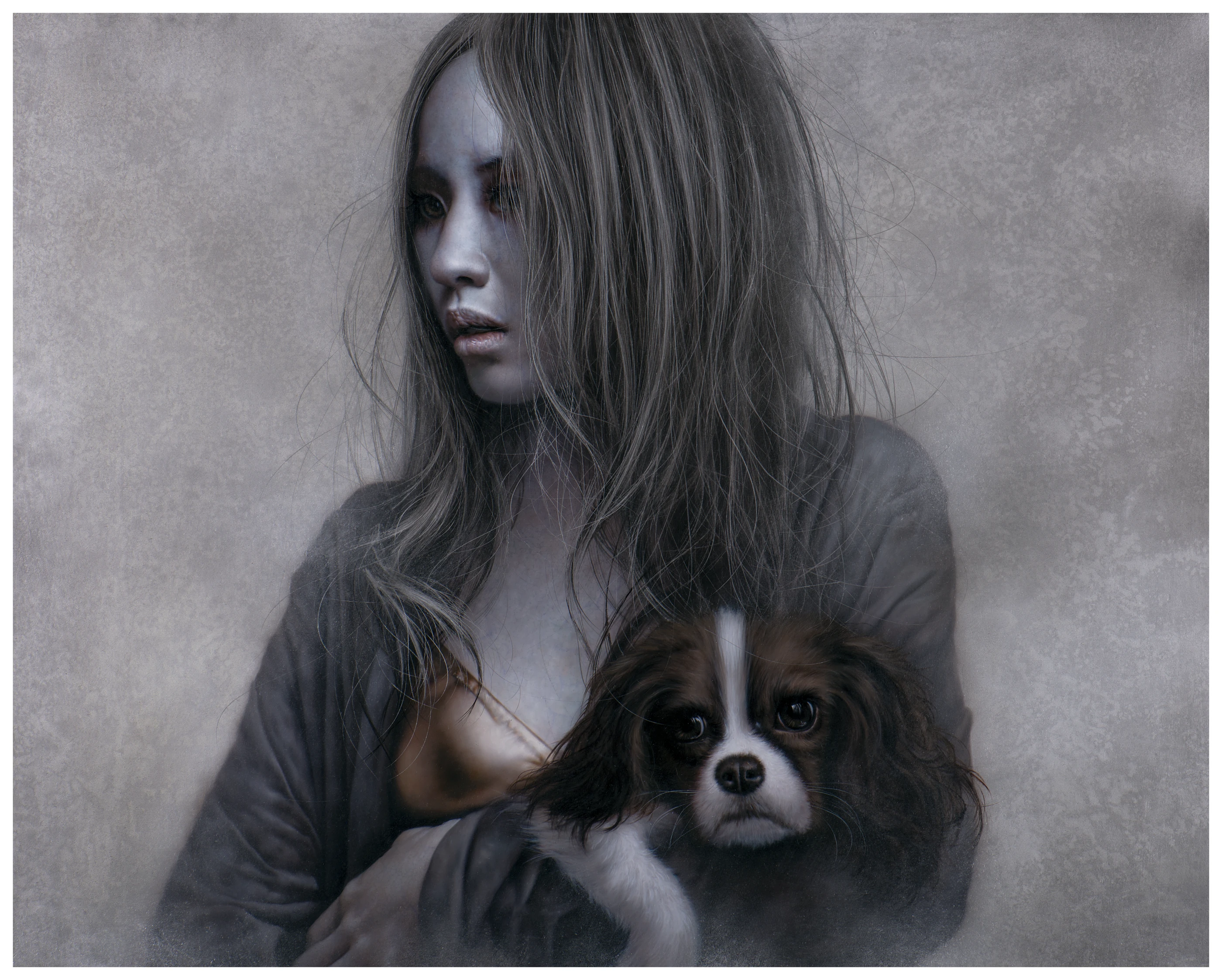 Ashen face am staring at the air between you and me by Lo Chan Peng, Oil on canvas, 2013, 91 × 72.5 cm