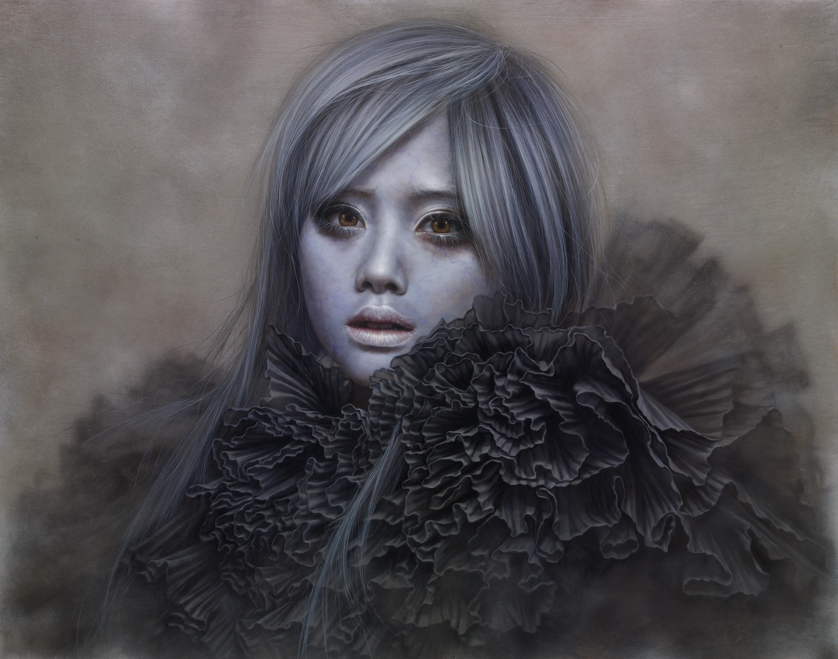 羅展鵬《白面者23-『銀雨』--『』》,油彩、畫布,2012,91 × 72.5 公分