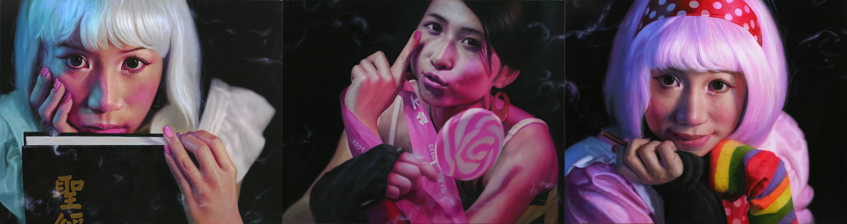 Journal of Strawberry Generation No.5-7 triptych by Lo Chan Peng, Oil on canvas, 2007, 91 × 72.5 cm