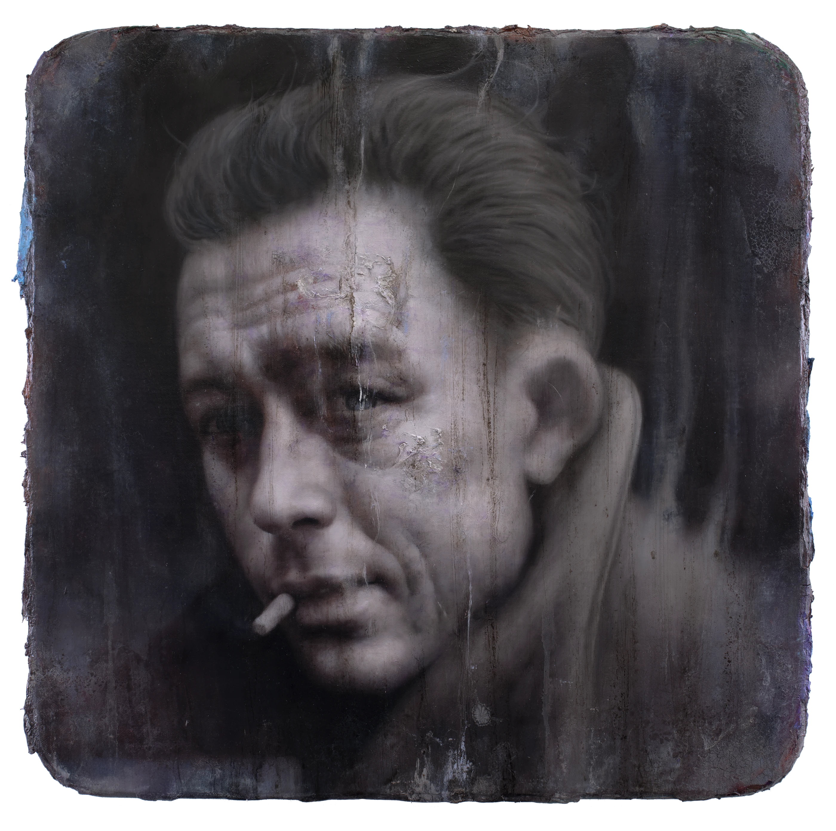 Burning Camus by Lo Chan Peng, Oil on canvas, 2021, 50 × 50 cm