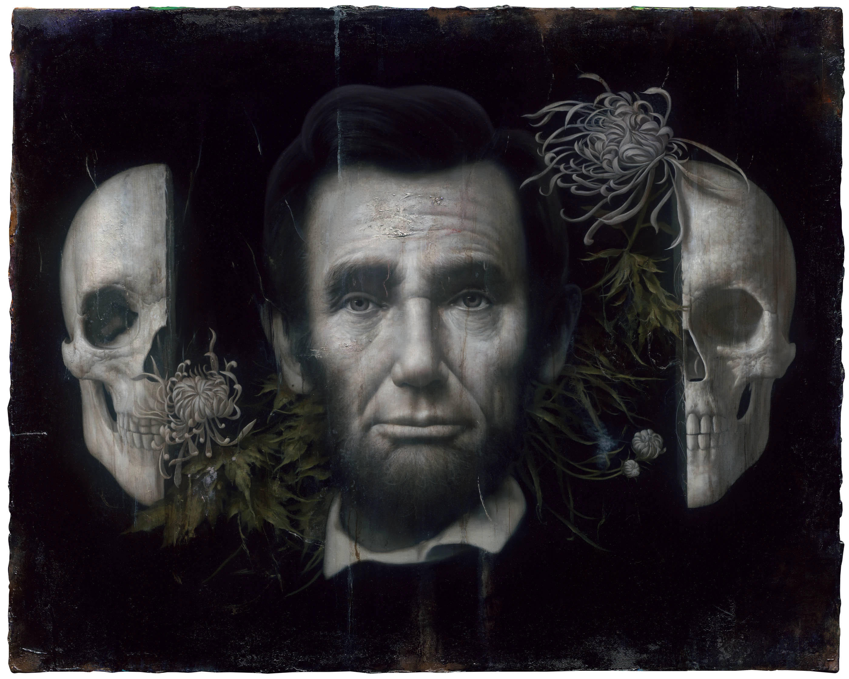 Skull study of Mr. Lincoln by Lo Chan Peng, Oil on canvas, 2020, 98 × 78 cm