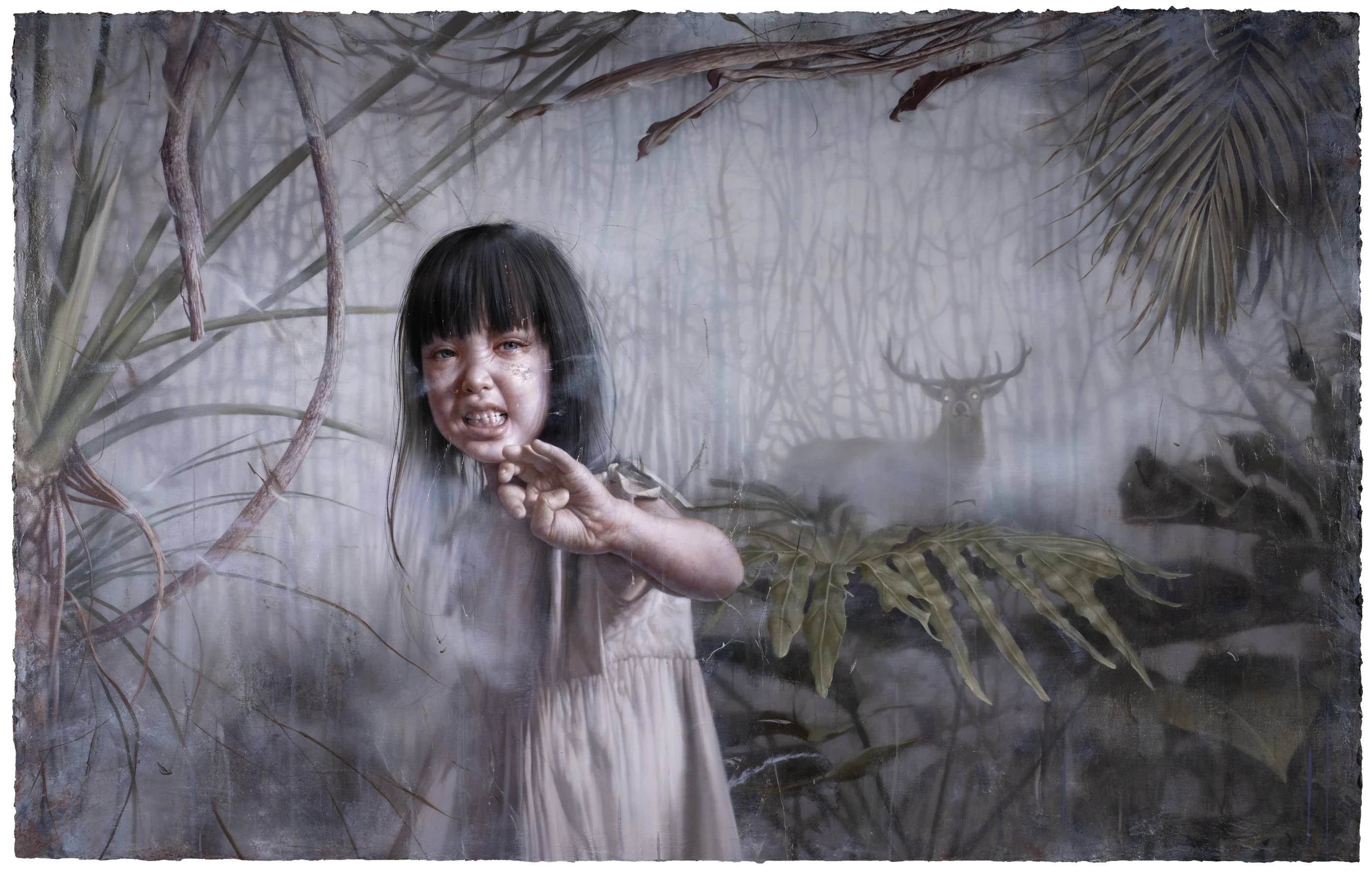 The Angel Taking Flight from Armageddon by Lo Chan Peng, Oil on canvas, 2020, 107.5 × 170 cm