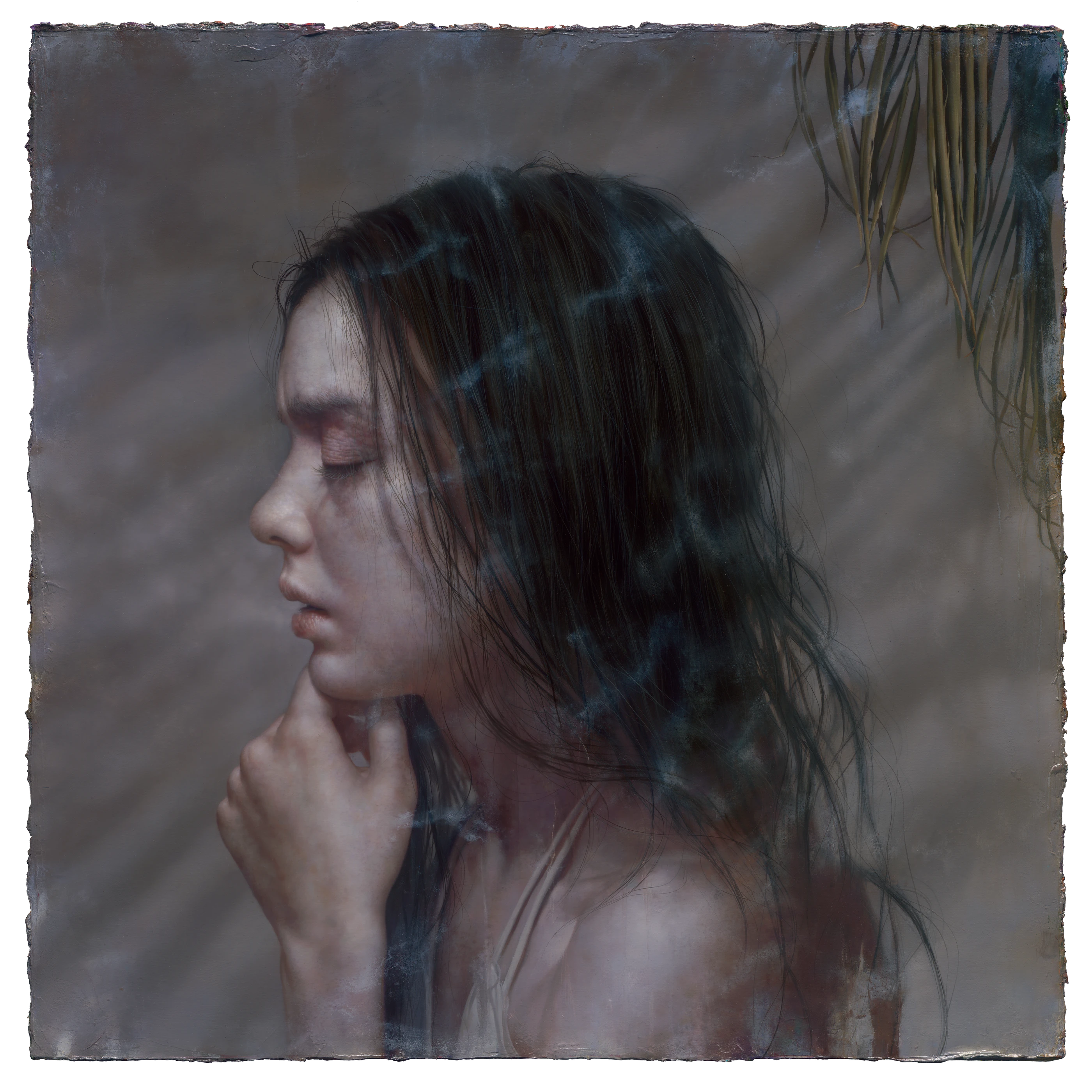 The Prayer Under the Shade by Lo Chan Peng, Oil on canvas, 2021, 92 × 92 cm