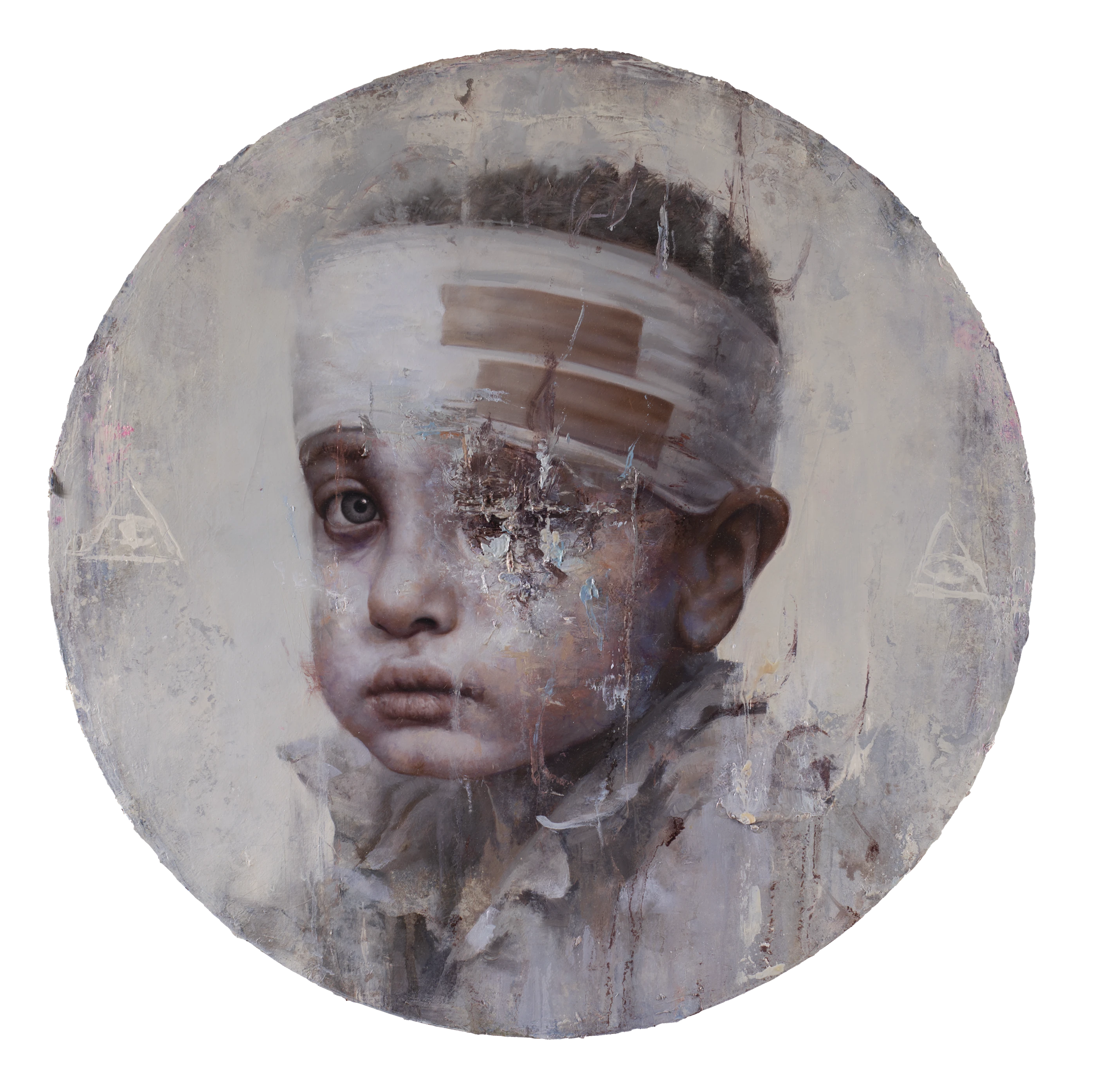 羅展鵬《受傷的敘利亞少年》,油彩、畫布,2019