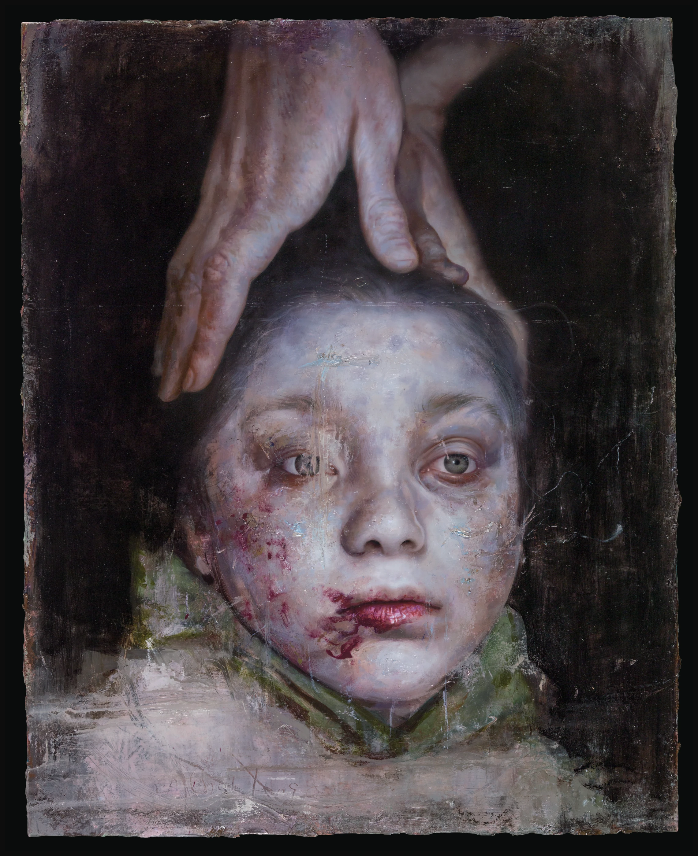 ashen boy from Syria by Lo Chan Peng, Oil on canvas, 2018, 91 × 72.5 cm