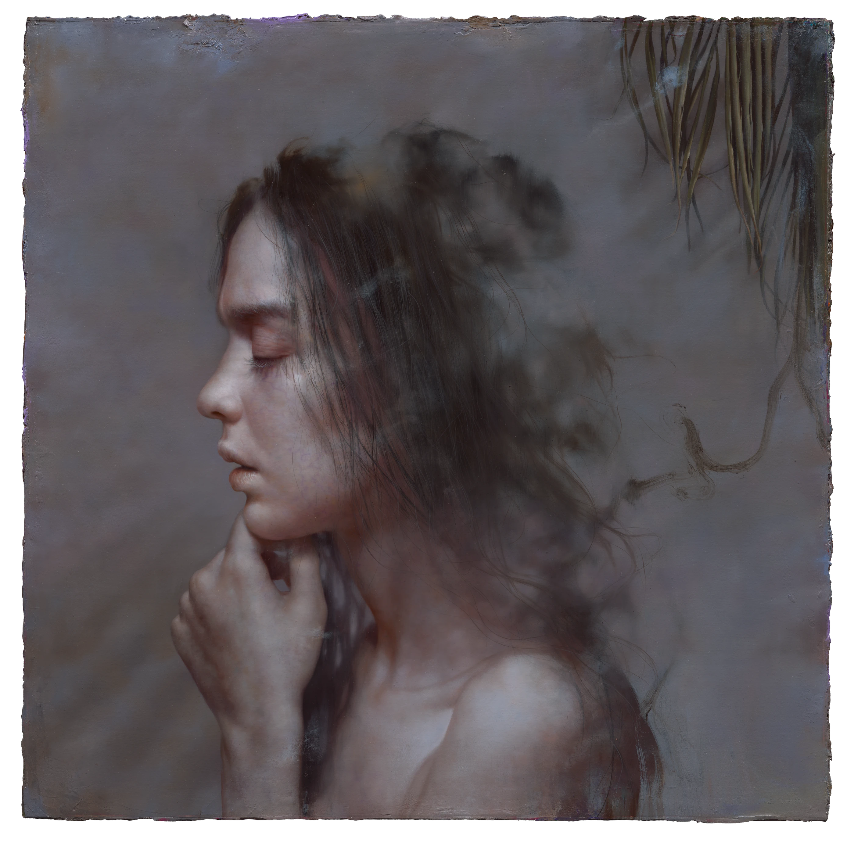 The prayer under the tree by Lo Chan Peng, Oil on canvas, 2021, 92 × 92 cm