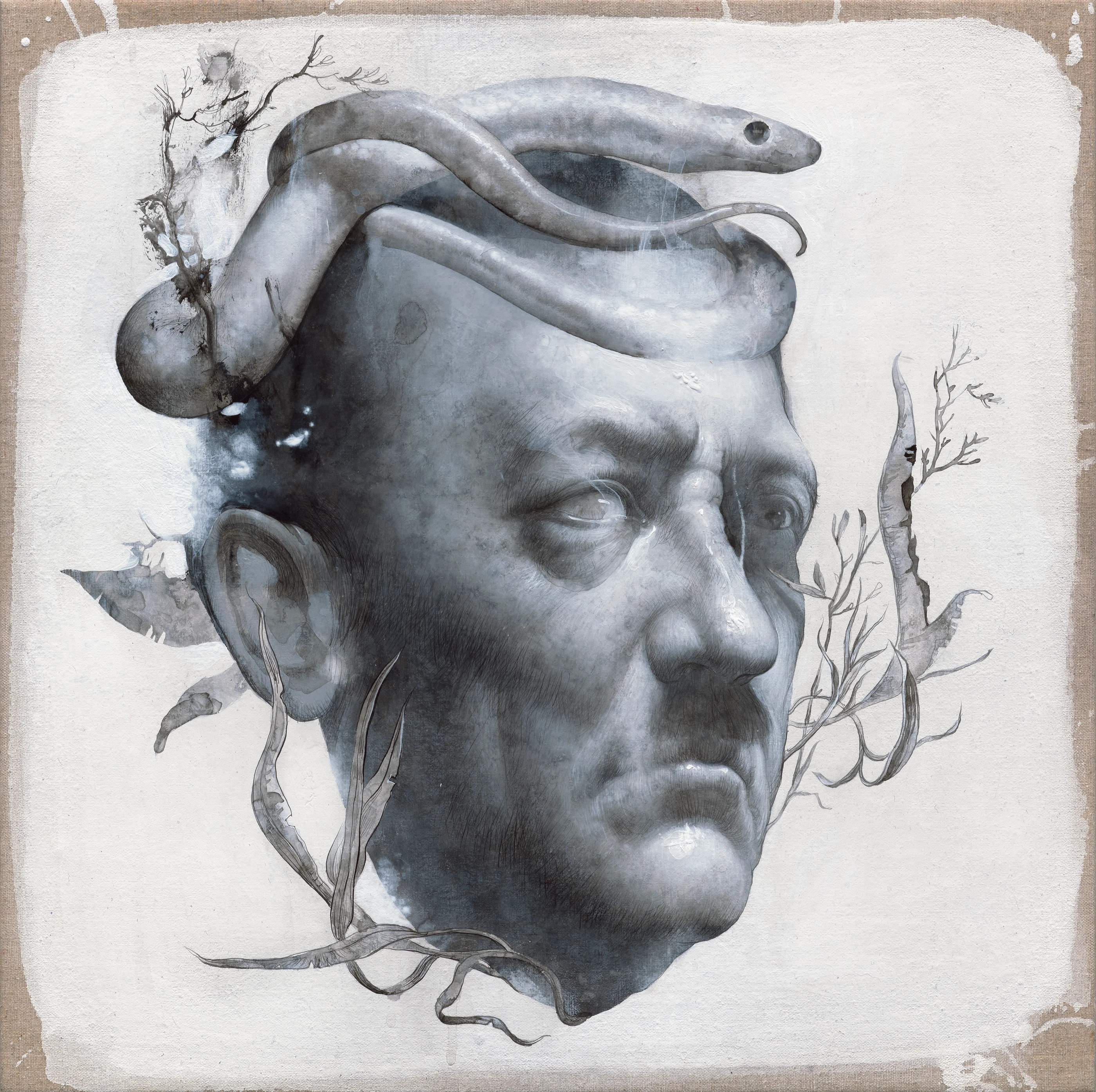 Historic Movers Snake by Lo Chan Peng, Ink & acrylic on calcium carbonate canvas, 2023, 45.5 × 45.5 cm