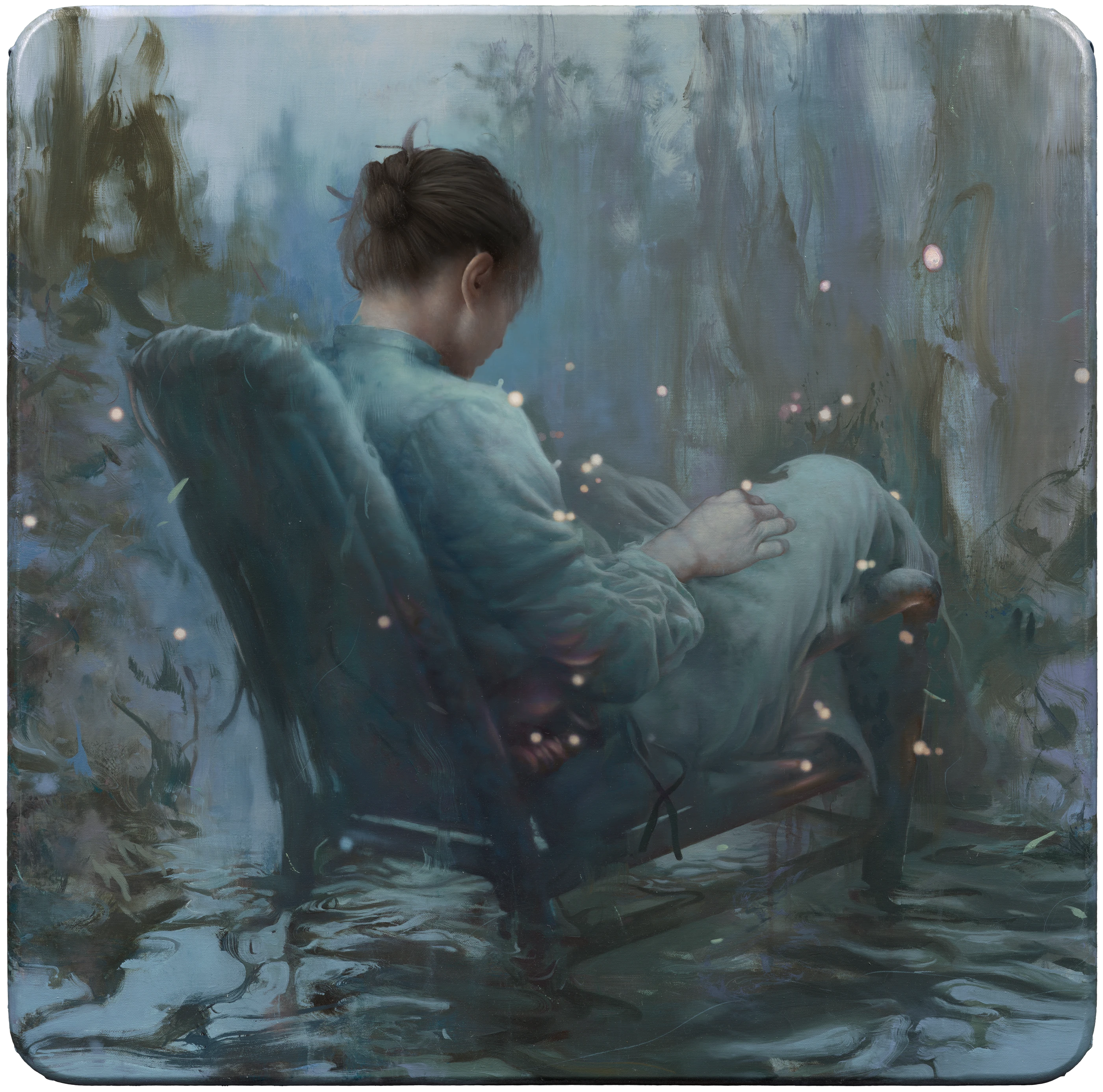 Firefly2 Hotaru by Lo Chan Peng, Oil on canvas, 2025, 80 × 80 cm