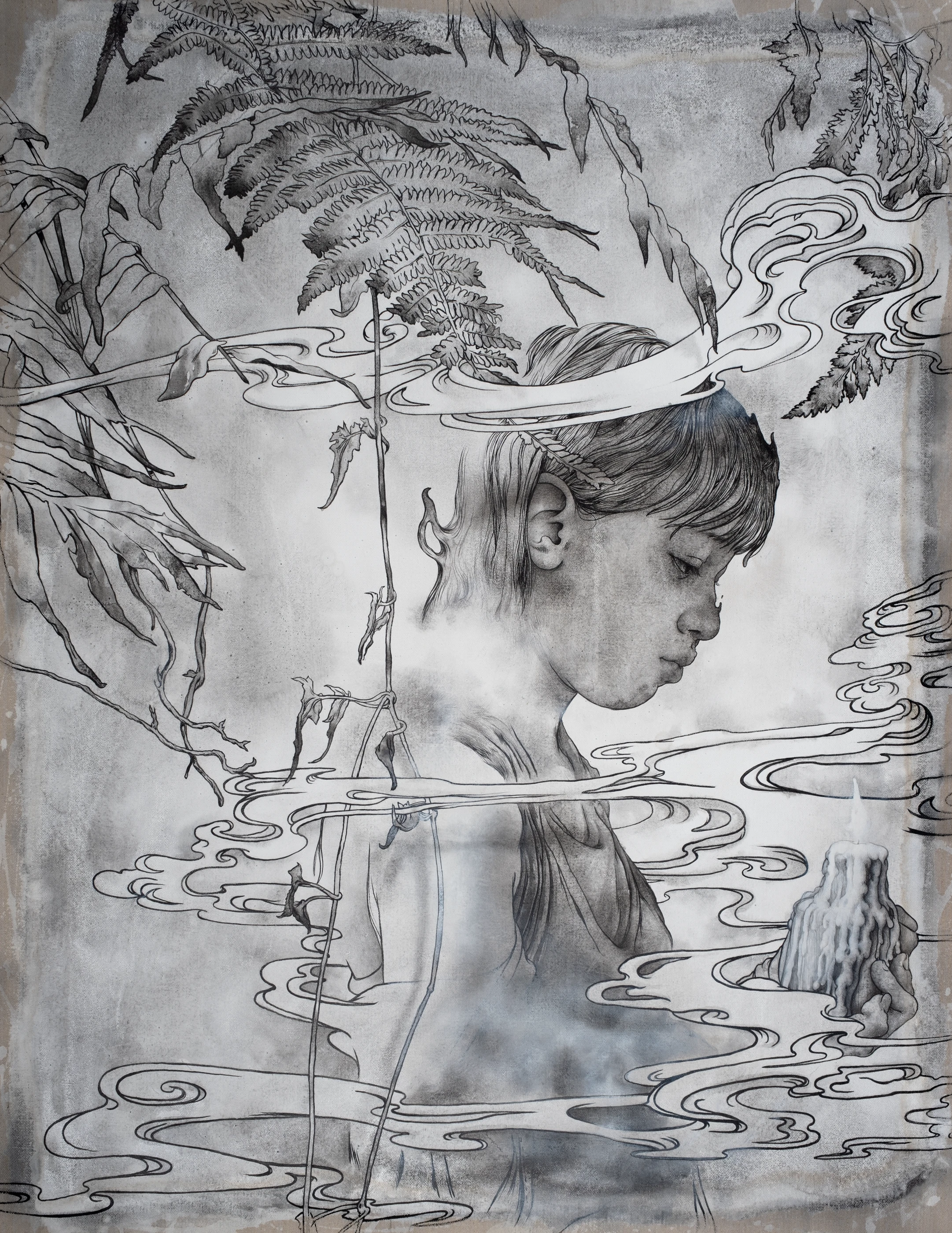 homesickness3 by Lo Chan Peng, Ink on canvas, 2025, 90 × 115 cm