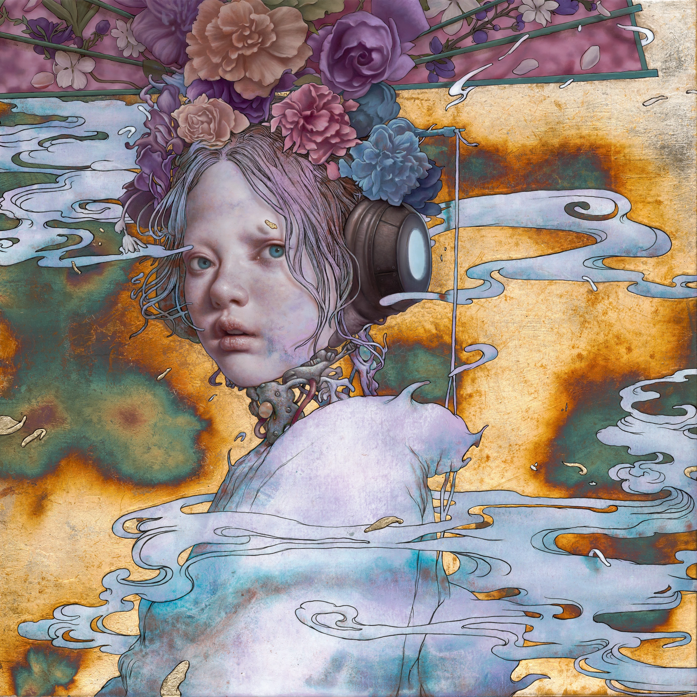 homesickness6 by Lo Chan Peng, Ink, oil, Eastern gouache, silver leaf on canvas, 2026, 72.5 × 72.5 cm
